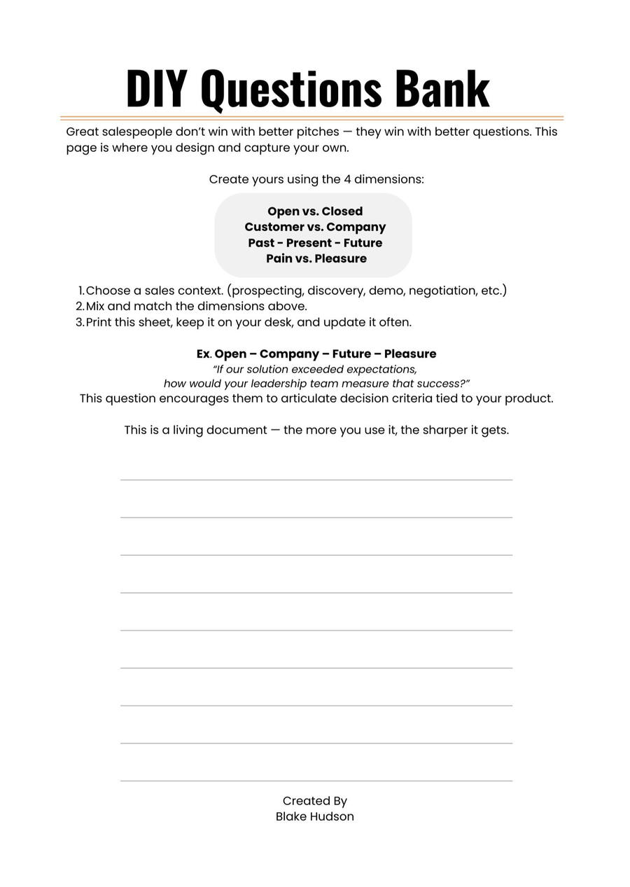 DIY Questions Bank for Closers